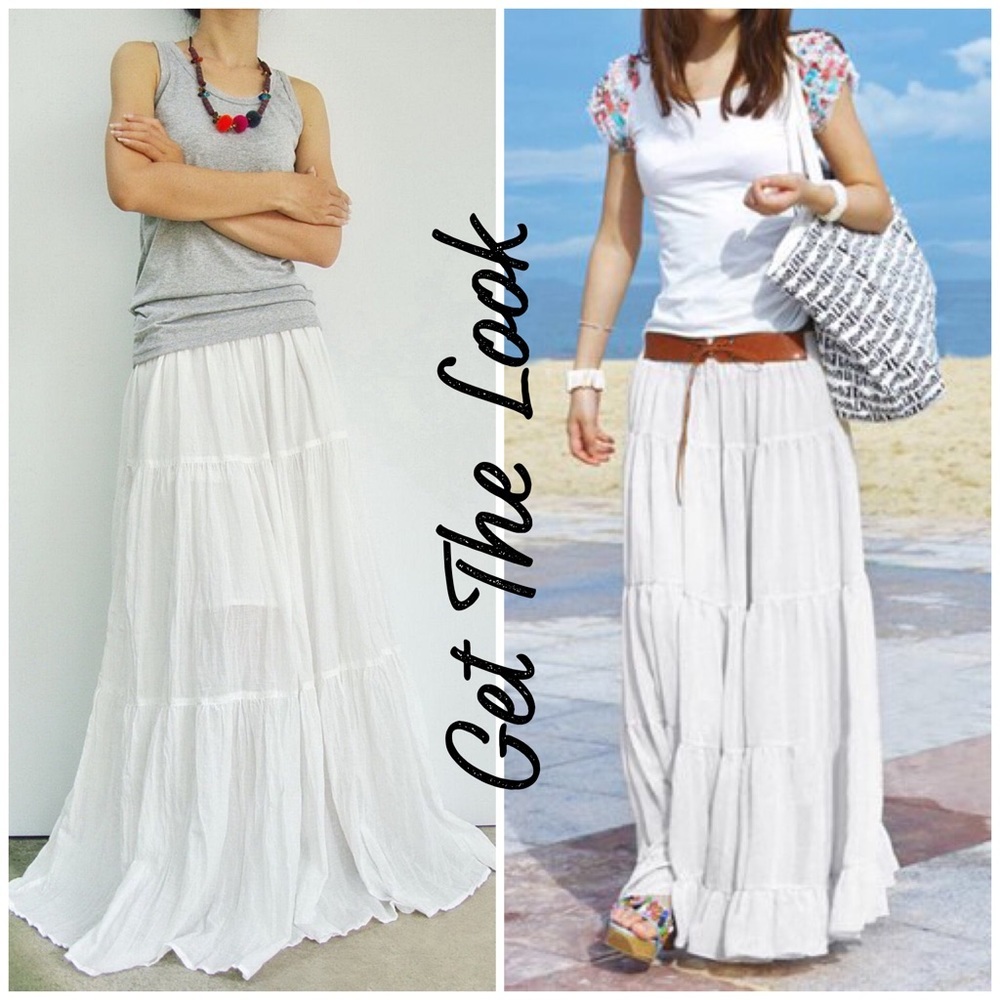 Sakkas White Tiered Maxi Skirt